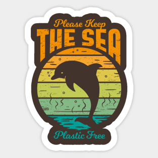 Please Keep the Sea Plastic Free - Retro Dolphin Sticker